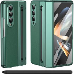 Samsung Luxury Foldino Leather Case for Galaxy Z Fold 4 with S Pen Slot, Hinge, Camera and Front Screen Safety - Green Business Class Premium PU Cover