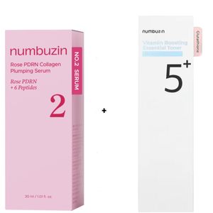 Numbuzin  No. 2 Rose PDRN Collagen Plumping Serum + No.5 Vitamin Boosting Toner with Vitamin C. Is anti-aging, Moisturizes, Brightens, Glows, Boosts collagen production, Removes fine lines, wrinkles, crow’s feet, Fade Dark Spots, Hyperpigmentation Smooths & Soften