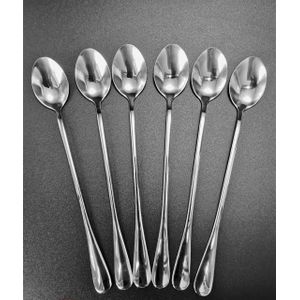 Oyuan Set of 6 Stainless Steel Long Handle Tea Spoons – 20cm Sundae & Dessert Spoons – Durable Mirror Finished Stirring Spoons for Coffee, Milkshakes & Cocktails
