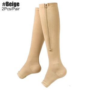 2Pcs/Pair Zipper Compression Socks Calf Open Toe Compression