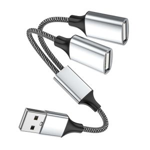 USB A Splitter, USB A Male to 2 Female USBA Y Splitter, USB Splitter 1 in 2 Out Support Charging and Data Transfer