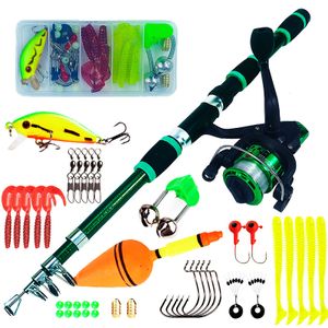 LEO FISHING Fishing Rod Reel Combo Full Kit with 2PCS 2.1m Telescopic  Fishing Rods 2PCS Spinning Reels Fishing Lures Hooks Accessories Fishing Bag