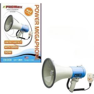 Promax 50W Public Address System With Siren Power Megaphone PA Speaker