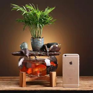 Decorative Desktop Aquarium Fountain with Plant & Flowing Water Feature