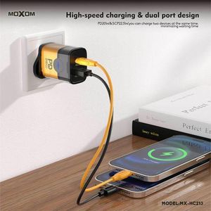 MOXOM  PD20W Fast Charger with Cable – Dual Port PD & SCP 22.5W, Model MX-HC213 Black & Yellow