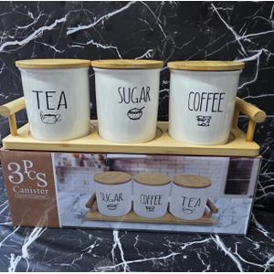 4-Piece Heavy-Quality Whitish Ceramic Canister Set with Bamboo Lids 