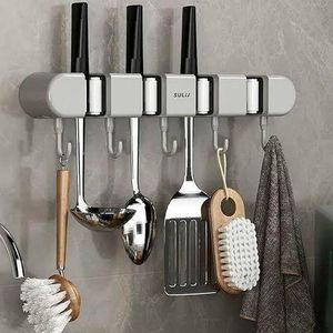 Smartraha life 4-Holes Multi-Purpose Hooks Mop Hanger / Rack with Hanging Hooks & Self adhesive