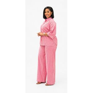 Pink Striped Two-Piece Palazzo Set – Collared Shirt & Wide-Leg Pants