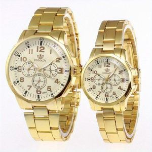2 Pieces Classic Simple Stainless Steel Quartz Watch for Couples - Gold