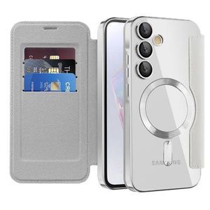 Samsung  Galaxy A35 Case For Magsafe Transparent Electroplated Magnetic With Card Slot PU Leather Flip Case