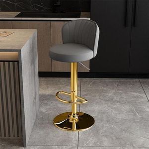 Luxury European Leather Bar Chairs Kitchen Nordic Home Metal High Stools Modern Bar Furniture Decoration Bar Stool