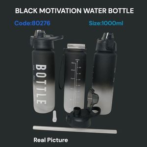 Black Motivation Water Bottle with Straw – 1000ml – Durable Leakproof Fitness & Daily Hydration Bottle
