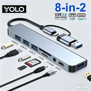 YOLO 8 in2 USB 3.0 HUB USB-C HUB Dock Station 5Gbps High Speed Transmission USB Splitter Type C To USB OTG Adapter for Macbook Pro