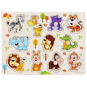 Montessori Colorful Wooden Wild Animals Puzzle Board – Early Learning Toy for Animal Recognition & Imaginative Play D3