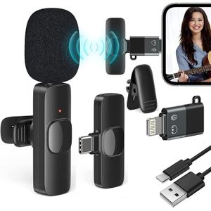 K8 2.4GHz 2 in 1 Wireless Microphone, Digital Mini Portable Recording Clip Mic with Receiver for All Type-C Lightning Mobile Phones Camera Laptop for Blogging YouTube Online Class, Zoom Call