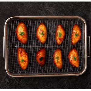 Air Fryer Basket for Oven Stainless Steel Rectangular Air Fryer Tray with Non-Stick Coating for Oven Cooking and Air Frying, Compatible with Most Ovens and Air Fryer Models, Easy to Clean and Dishwasher Safe