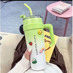 Stanley Style Stainless Steel Insulated Mug 1.2L Large Capacity Thermal Cup with Handle Metallic Straw Double Wall Vacuum Flask for Hot and Cold Drinks Leak Resistant Travel Mug Durable