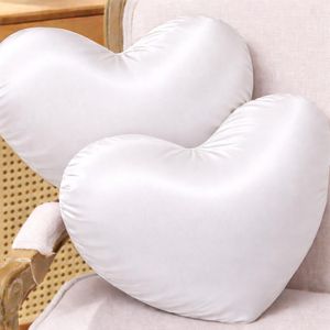 2pcs Heart pattern satin Fibre filled Throw Pillows-White