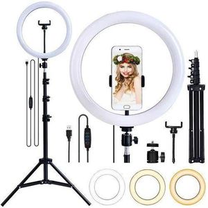 12 Inch Ring Light with Tripod Stand, Dimmable 58W 5500K LED Circle Light for TikTok/Live Stream/Makeup/YouTube with Carrying Bag,Compatible Camera and Phone