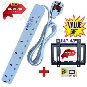 Power King 6 Way Power Extension // Power Extension Socket LONG Cable + Free 14,22,24,32,39,40,42 &43 Inch TV Wall Mounting Bracket.