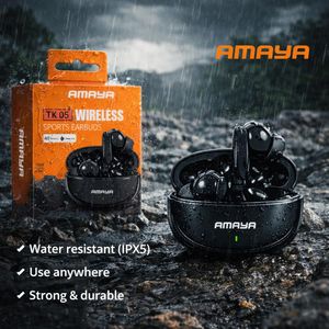 Amaya TK05 Wireless Sports Earbuds – IPX5 Water Resistant, 26H Playtime, Durable Outdoor Bluetooth Earphones