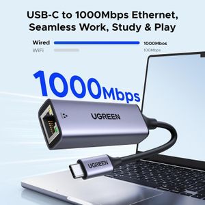 Ugreen  CM199 USB-C to Gigabit Ethernet Adapter 1000Mbps – Thunderbolt 4/3 Compatible RJ45 LAN Network Adapter  Plug & Play Aluminum Alloy  USB Type-C to Ethernet Dongle for MacBook, iPad, iPhone, Windows & More