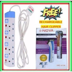 Power King 4 Way Power Extension + Free Gift Rechargeable Hair Clipper/ Trimmer/ Shaver