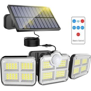  Solar Lights Outdoor Indoor - LED Solar Motion Sensor Lights 3 Adjustable Heads 270° Wide Angle: Security Flood Light IP65 Waterproof Solar Powered Wall Lights With Remote Control
