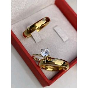 Gold Plated Double wedding ring proposal ring for women with free box