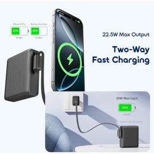 Oraimo PowerNova L11 OPB-7103C 10000mAh Power Bank – 22.5W Fast Charging Portable Battery Pack with Built-in Type-C Cable, USB-A & USB-C Output for Smartphones & Tablets