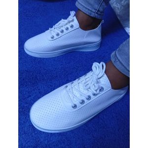 Trendy Lovely laced wipe and go Women Rubber Shoes- White with lilac/purple line