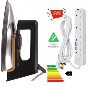 IPCONE Deluxe Dry Iron Box Stainless Steel Bottom Plate Irons + Free 4 Way Power Extension Cable