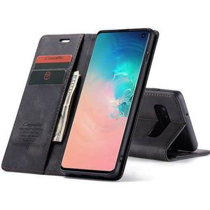 Samsung Galaxy S10 Plus Caseme Wallet Black Suede Leather Flip Case, Protective Phone Cover with Card Slots and Magnetic Closure