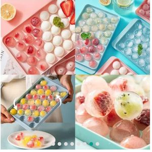  33-Hole Round Ice Cube Tray With Lid - Sphere Ice Ball Maker For Cocktails & Chilled Drinks, Reusable Circle Ice Cube Mold - DIY Lollipop And Candy Silicone Ball Maker For Home & Parties