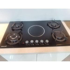 Bolesi hob 4 gas burners +1 infrared electric with gas sensor and wok burner glass tampered inbuilt gas hod