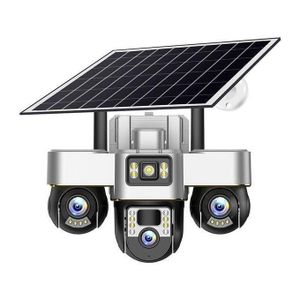 Battery Powered 3 Cameras Super PTZ Wide Angle V380 Pro Tripple Lenses Outdoor Solar Camera 4G Sim Card Night Vision With Motion