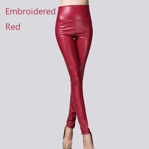 Faux Leather Pants Women Autumn Winter Leggings Push Up Tights Red