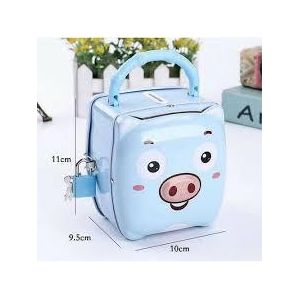 Cartoon Pig Metallic Piggy Bank Lockable with Keys