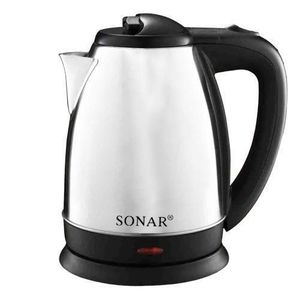 Sonar Stainless Steel 1.8Ltr Electric Kettle,1.5m Power Cord,1500W Fast Boil - Silver & Black (1YR WRTY)