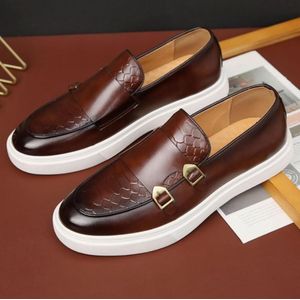 Leather double monk slip on Men casual shoes size 41