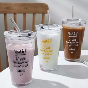 1pc, Glass Cup With Lid And Glass Straw, 20oz High Borosilicate Glass  Tumbler, Iced Coffee Cup For Water, Smoothie, Tea, And More