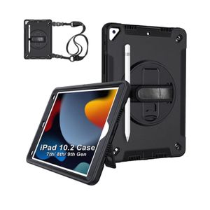 Apple iPad Pisen Rugged Tablet Case – Protective Back Cover with Adjustable Hand Strap, 360° Rotating Stand, and Built-In Stylus Holder 