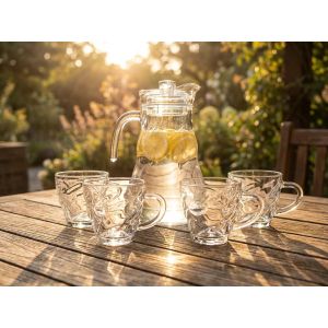 Starry Sky 5-Piece Premium Textured Glass Water Pitcher & Mug Set