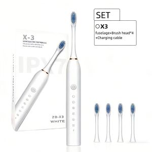 6-Speed Sonic Electric Toothbrush, USB Rechargeable with 4 Brush Heads, 42,000 VPM, IPX7 Waterproof, 2-Minute Smart Timer, White