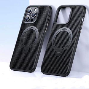 Apple iPhone 16 Pro Max Black Carbon Fiber Case with Stand Ring MagSafe, Premium Protection with Built-in Stand & MagSafe Phone Cover
