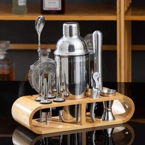 12pcs Cocktail Shaker Set – Stainless Steel Bar Tool Set with Wooden Stand
