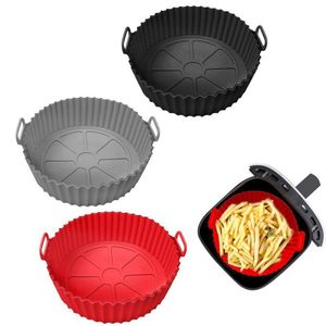 3 pieces Air Fryer Liners Round Silicone Basket Baking Tray Pot with Ear Handles Nonstick Reusable Heat Resistant Cooking Oven Insert Accessories - Multicolor 