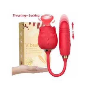 Two-in-one Rose USB Rechargeable G-Spot Vibrator ,Sucking And Thrusting Adult Dildo Sex Toy For Women