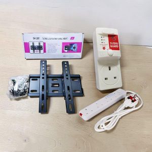 Top Quality Skilltech 15-43in Tilt TV Wall Mount Bracket + Power King 4Way Power Ext Cable + FREE FK TV Guard 