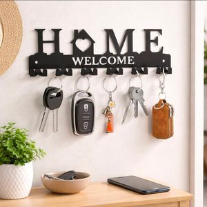 Black Metal Wall Mounted Key Holder – 6 Hook Durable Entryway Key Organizer